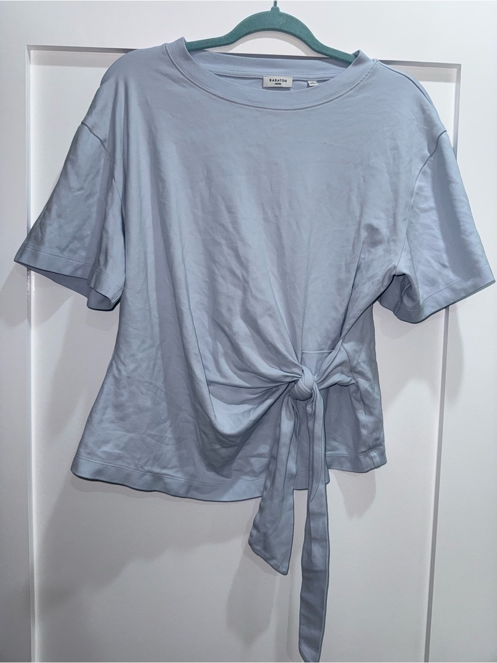 Aritzia Babaton Light Blue Tie-Front Crewneck Cotton Top